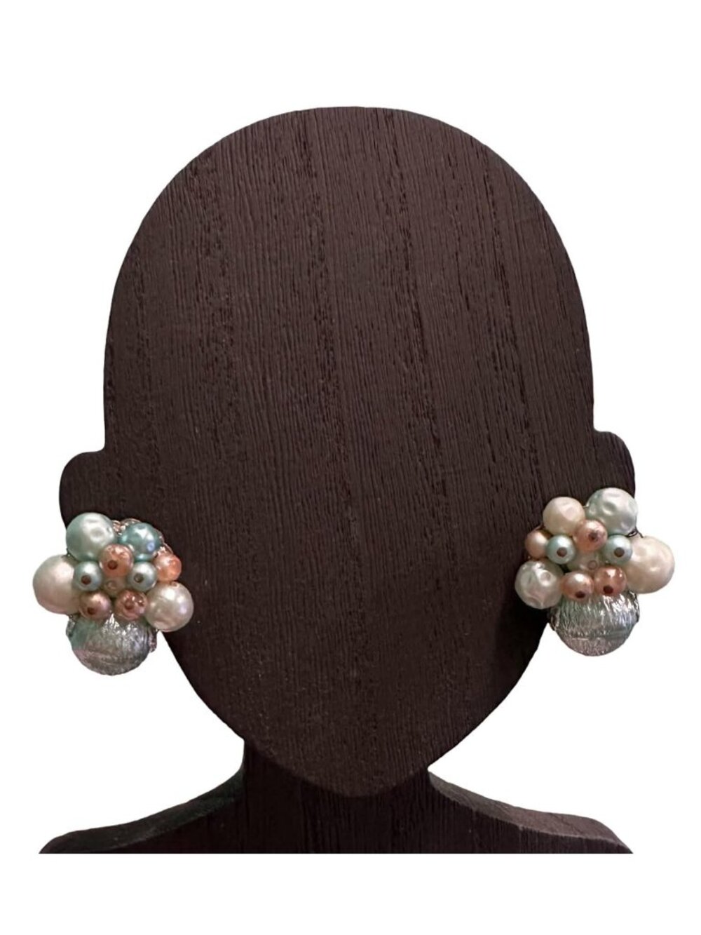 Vintage Clip On Earrings Blue Gray Signed JAPAN Mid Century Womens Costume